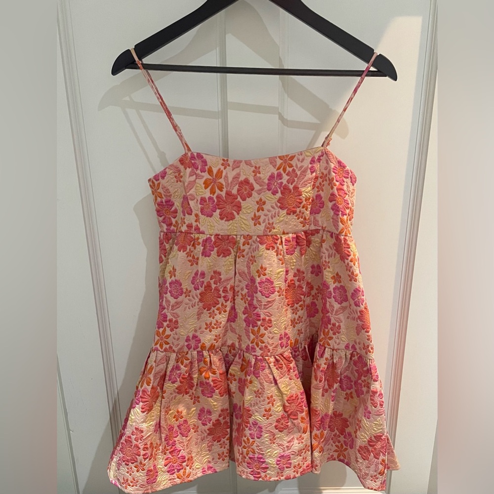 Vibrant Floral Mini Dress in Pink and Orange